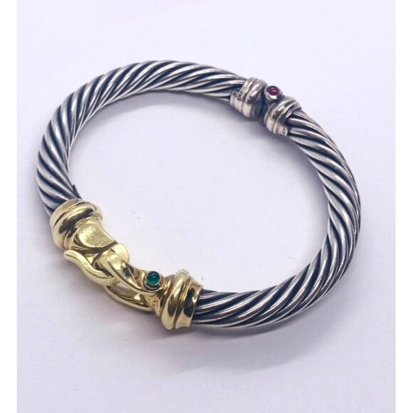 David Yurman 925 14k  Cable Buckle  Bracelet Chalcedony and Garnet - Picture 3 of 10